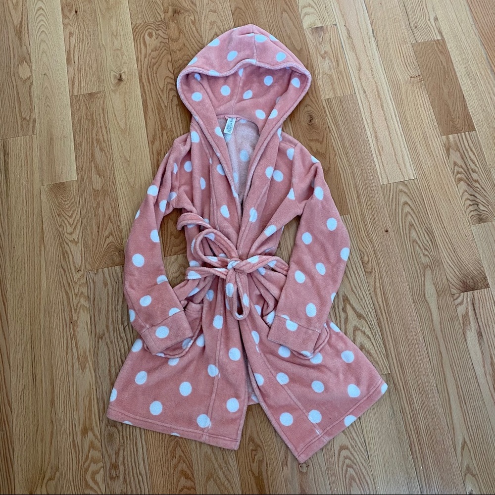Pink and white polkadot robe